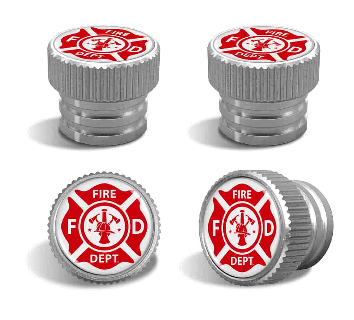 Firefighter Tire Valve Stem Caps – Silver Aluminum Set of 4